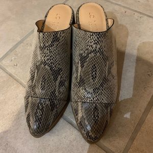 Lauren Conrad high heel snack skin mules